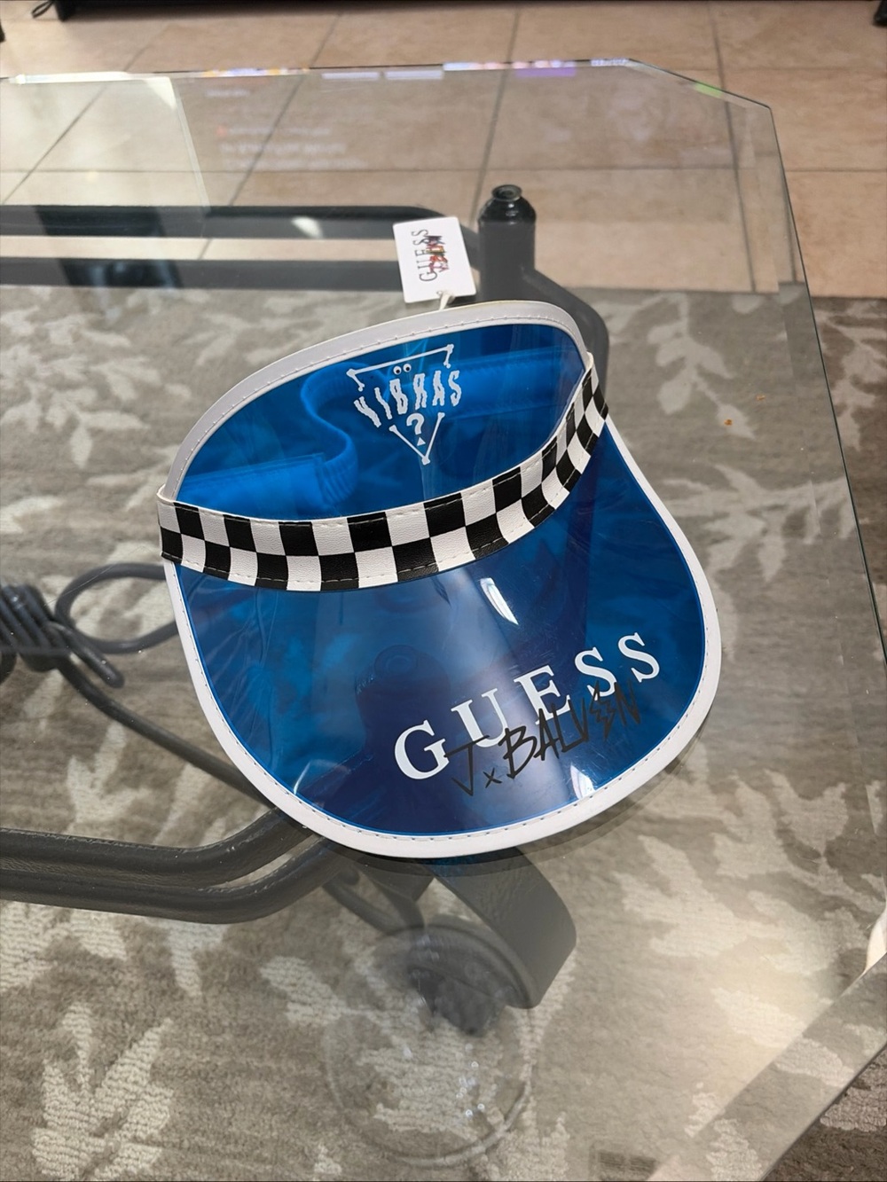 NWT Guess X J Balvin Vibras Tour Visor Hat Limited Edition BLUE Checkered RARE